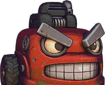 The Mega Mower boss from the game: an angry red lawn mower